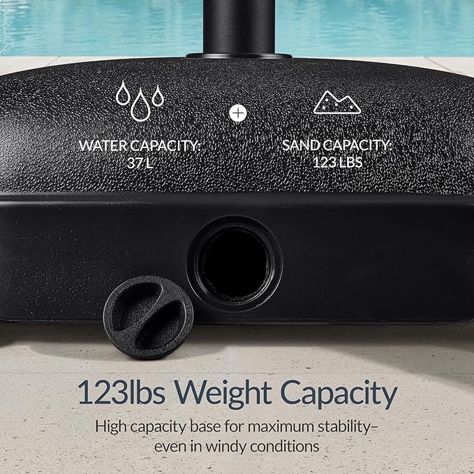Best Choice Products 123lb Capacity Fillable Mobile Umbrella Base, Heavy Duty Market Stand for Patio, Deck, Poolside, Easy to move w/ 4 wheels - Dome Square Black