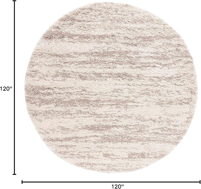 SAFAVIEH Hudson Shag Collection Area Rug - 10' Round, Ivory & Beige, Modern Abstract Design, Plush 2-inch Thick, Ideal for High Traffic Areas in Living Room, Bedroom, Dining (SGH206B-10R)