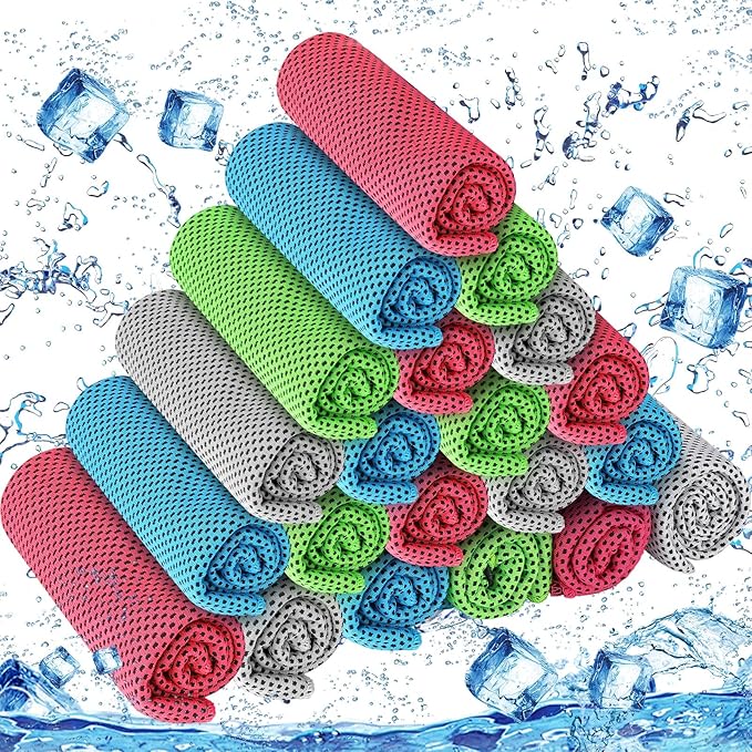 80 Pcs Cooling Towel Bulk 40 x 12 Inch Double Layer Microfiber Chilly Cold Towel for Neck Gym Yoga Running Workout Sports(Rose Red, Light Blue, Green, White)