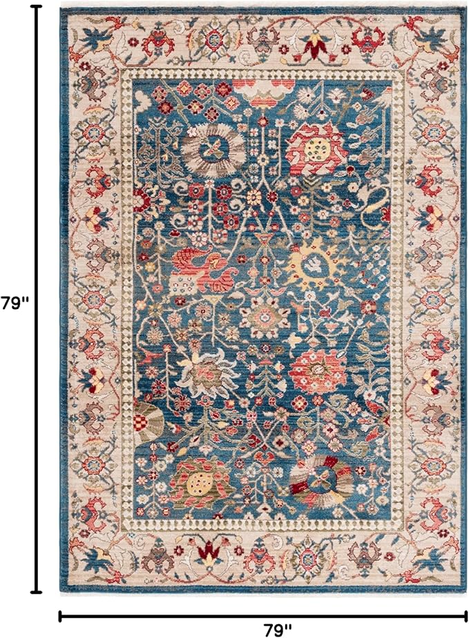 SAFAVIEH Kashan Collection Area Rug - 6'7" Square, Blue & Tan, Traditional Oriental Design, Non-Shedding & Easy Care, Ideal for High Traffic Areas in Living Room, Bedroom, Dining (KSN303G-7SQ)