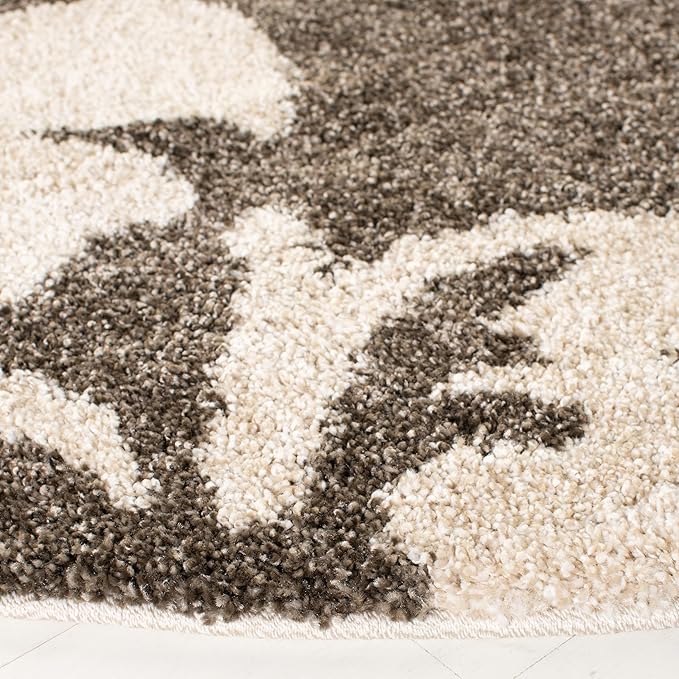 SAFAVIEH Florida Shag Collection Area Rug - 4' Round, Smoke & Beige, Floral Design, Non-Shedding & Easy Care, 1.2-inch Thick Ideal for High Traffic Areas in Living Room, Bedroom (SG458-7913)