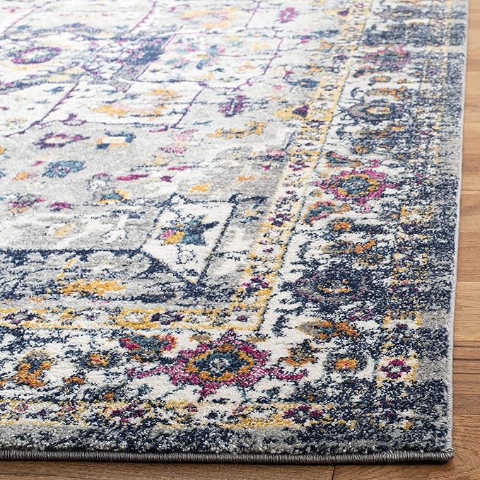 SAFAVIEH Evoke Collection 6'7" x 9' Grey / Navy EVK275G Oriental Medallion Distressed Non-Shedding Living Room Bedroom Dining Home Office Area Rug