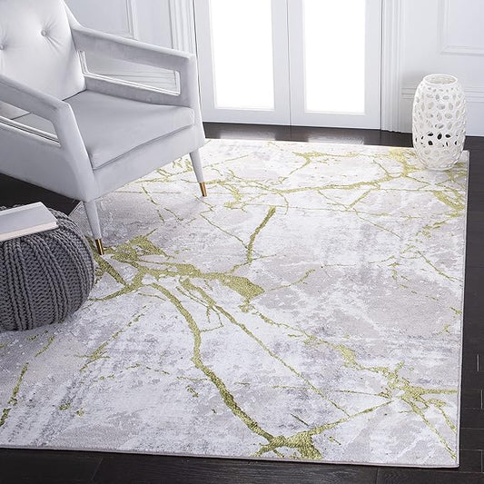 SAFAVIEH Amelia Collection Accent Rug - 4'5" x 6'5", Grey & Green, Modern Abstract Design, Non-Shedding & Easy Care, Ideal for High Traffic Areas in Entryway, Living Room, Bedroom (ALA293J)