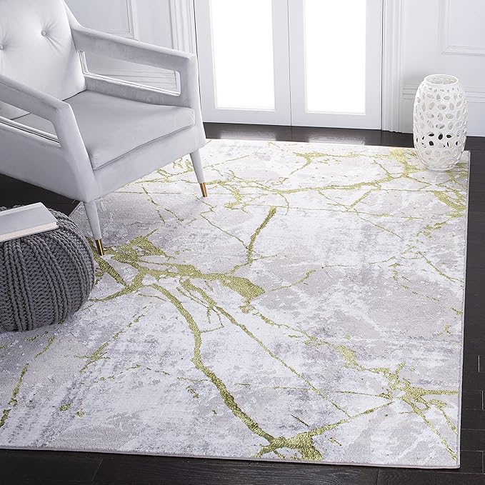 SAFAVIEH Amelia Collection Accent Rug - 3' x 5', Grey & Green, Modern Abstract Design, Non-Shedding & Easy Care, Ideal for High Traffic Areas in Entryway, Living Room, Bedroom (ALA293J)
