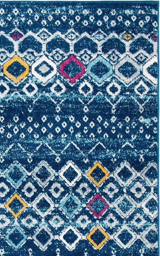 SAFAVIEH Amsterdam Collection Area Rug - 6'7" Square, Navy & Turquoise, Moroccan Boho Design, Non-Shedding & Easy Care, Ideal for High Traffic Areas in Living Room, Bedroom (AMS108M)