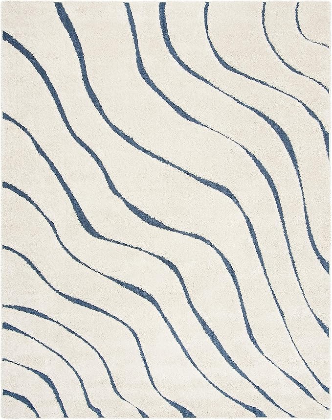 SAFAVIEH Florida Shag Collection Area Rug - 8'6" x 12', Cream & Blue, Non-Shedding & Easy Care, 1.2-inch Thick Ideal for High Traffic Areas in Living Room, Bedroom (SG472-1165)
