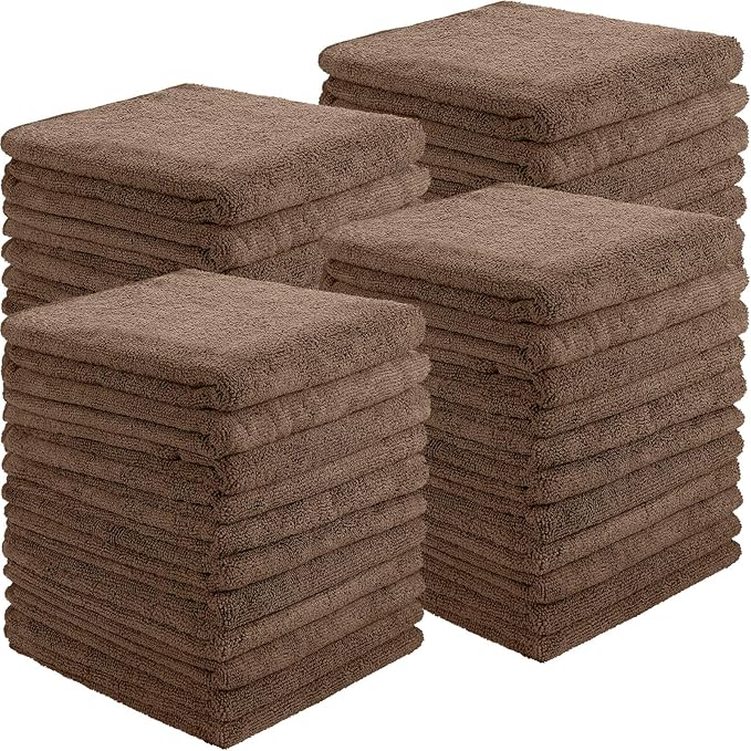 40 Pack Bleach Proof Towels Microfiber Absorbent Resistant Hair Hand Towels Bulk Quick Dry 16 x 29 Inches for Barber Gym Bath Spa Shaving (Brown)