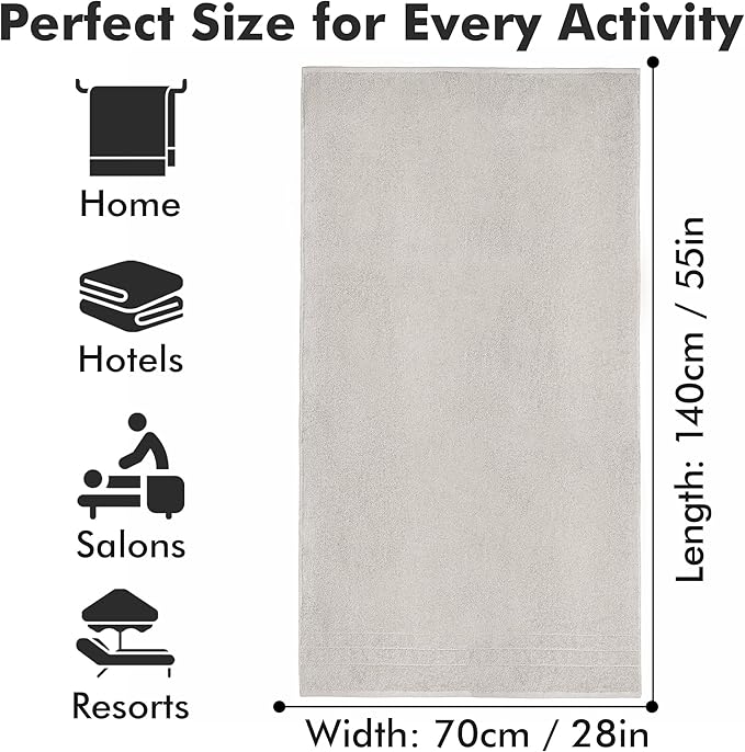 Bath Towels Set of 4 – 100% Cotton Light Grey Extra Large Towels for Bathroom, Spa Use (55x28 in) – Super Soft and Quick Dry Large Bath Sheets for Adults