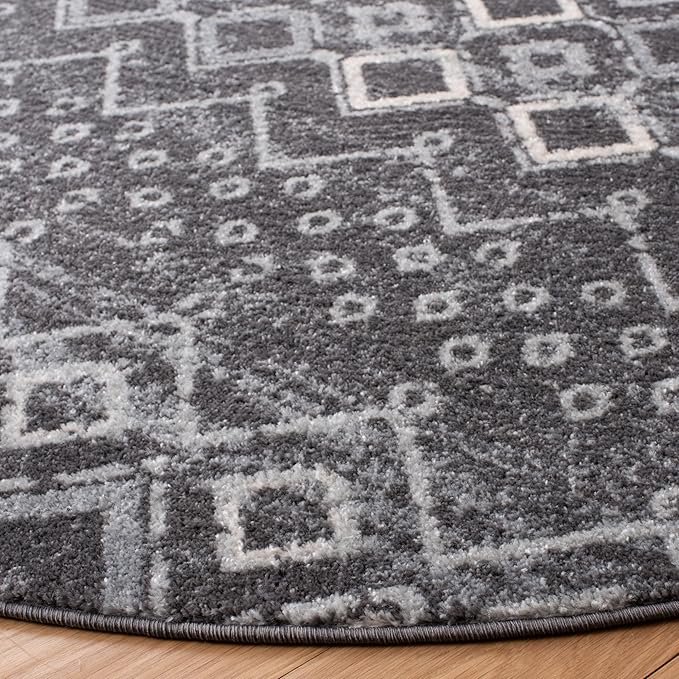 SAFAVIEH Amsterdam Collection Area Rug - 8' Round, Dark Grey & Light Grey, Non- Shedding & Easy to Clean, Ideal for Living Room, Bedroom, Dining Space (AMS108J)