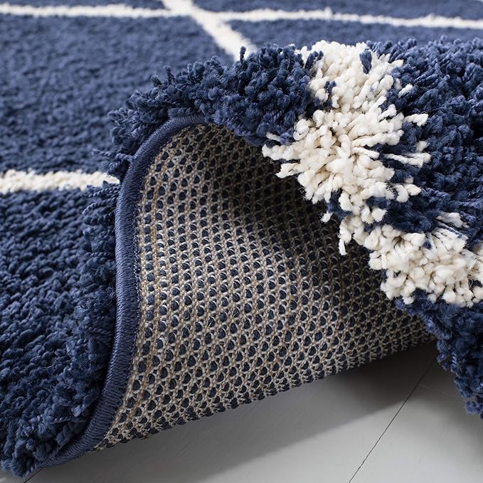 SAFAVIEH Hudson Shag Collection Area Rug - 5' Square, Navy & Ivory, Modern Trellis Design, Non-Shedding & Easy Care, 2-inch Thick Ideal for High Traffic Areas in Living Room, Bedroom (SGH281C)