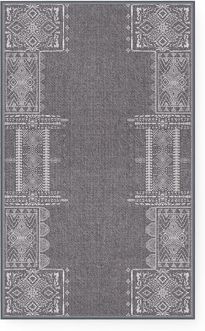 NICETOWN 2x3 Grey Small Area Rugs for Entryway Washable Nonslip Area Rug - Boho Geometric Entryway Door Mat for Living Room Kitchen Laundry Bathroom Bedroom