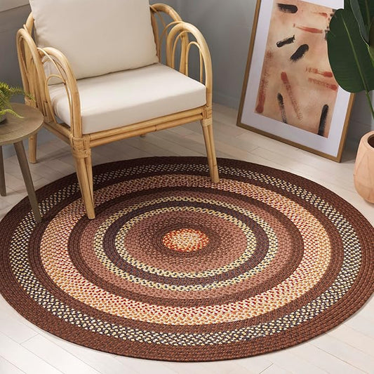 SAFAVIEH Washable Rug Outdoor Braided Collection - 8' x 10' Oval, Brown & Light Brown, Handmade & Reversible, Non-Shedding & Easy to Clean, Ideal for Patio, Backyard, Mudroom (BRD313T)