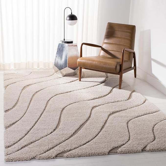 SAFAVIEH Florida Shag Collection Area Rug - 6' x 9', Cream & Beige, Non-Shedding & Easy Care, 1.2-inch Thick Ideal for High Traffic Areas in Living Room, Bedroom (SG472-1113)