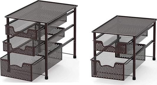 Simple Houseware Stackable 2 Tier Sliding Basket + 3 Tier Sliding Basket Bronze