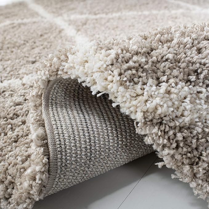 SAFAVIEH Hudson Shag Collection Runner Rug - 2'3" x 20', Beige & Ivory, Modern Trellis Design, Non-Shedding & Easy Care, 2-inch Thick Ideal for High Traffic Areas in Living Room, Bedroom (SGH281S)