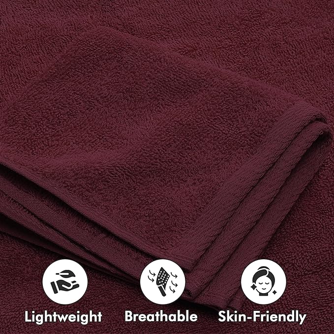 Bath Towels Set of 8 – 100% Cotton (Burgundy) Bathroom Towel Set Bale Includes 2 Bath, 2 Hand, 4 Face Towels – Soft, Absorbent & Quick Dry Towel for Bathroom, Spa, Kitchen, Hotel Use