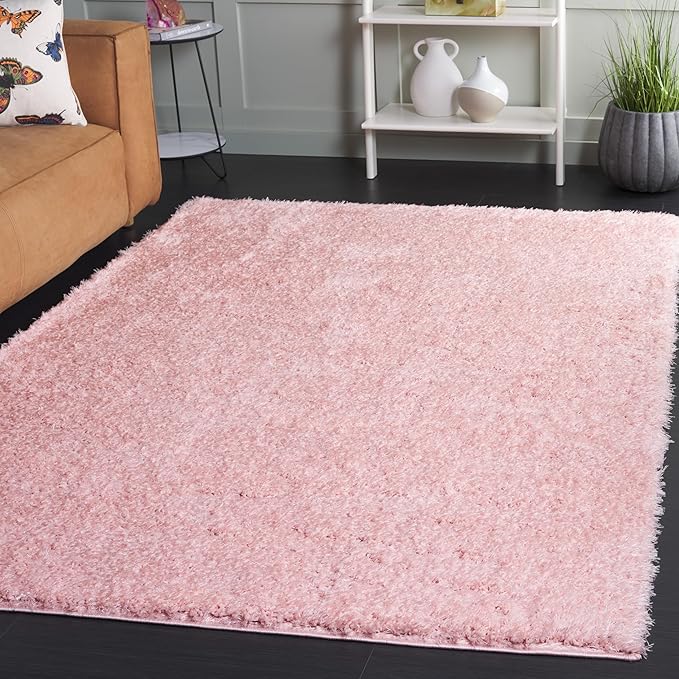 SAFAVIEH Lindsay Shag Collection Square Rug - 6'7" Square, Pink, Contemporary Design, Ideal for High Traffic Areas in Bedroom, Dining Room & Kitchen (LNS560U-7SQ)