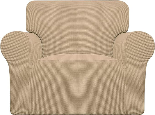 Easy-Going Stretch Oversized Chair Sofa Slipcover 1-Piece Couch Sofa Cover Furniture Protector Soft with Elastic Bottom for Kids Spandex Jacquard Fabric Small Checks Sand