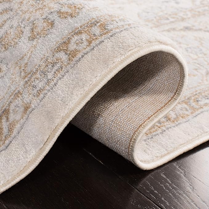 SAFAVIEH Isabella Collection Area Rug - 6'7" x 9', Cream & Beige, Oriental Design, Non-Shedding & Easy Care, Ideal for High Traffic Areas in Living Room, Bedroom (ISA912A)