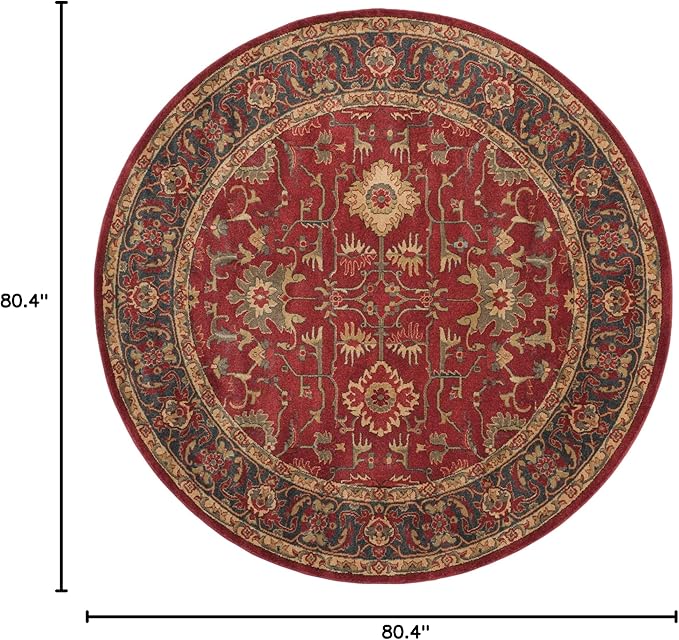 SAFAVIEH Mahal Collection Area Rug - 6'7" Round, Red & Navy, Traditional Oriental Design, Non-Shedding & Easy Care, Ideal for High Traffic Areas in Living Room, Bedroom (MAH693F)