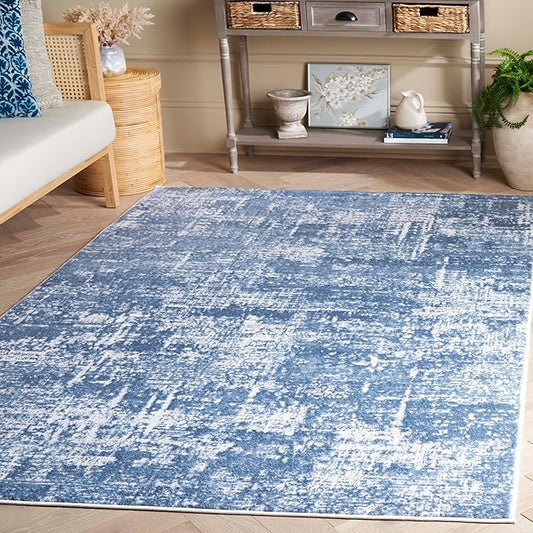 SAFAVIEH Amelia Collection Accent Rug - 4' x 6', Ivory & Steel Blue, Modern Abstract Design, Non-Shedding & Easy Care, Ideal for High Traffic Areas in Living Room, Bedroom, Dining (ALA700D-4)