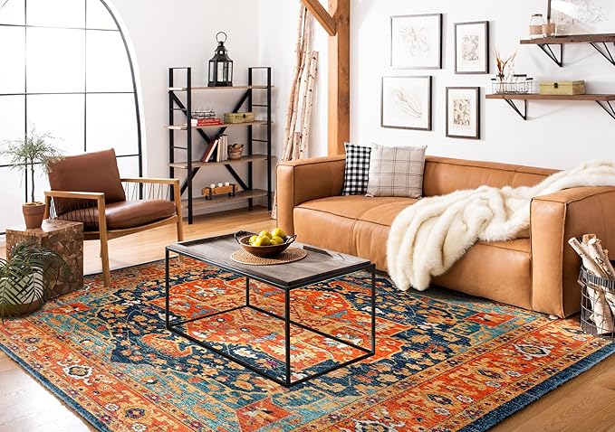 SAFAVIEH Evoke Collection 10' x 14' Blue/Orange EVK275C Oriental Medallion Distressed Non-Shedding Living Room Bedroom Dining Home Office Area Rug