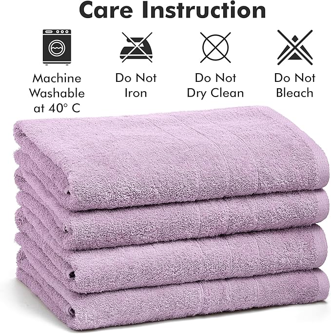 Bath Towels Set of 4 – 100% Cotton Lilac Extra Large Towels for Bathroom, Spa Use (55x28 in) – Super Soft and Quick Dry Large Bath Sheets for Adults