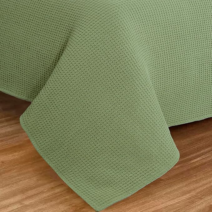 Bed & Bath Home Premium 100% Cotton Waffle Weave Blanket Twin Size – Soft Breathable Lightweight Comfort, Natural All-Season Bed Blanket, Easy-Care Bedspread for Bed & Couch (Sage Green)