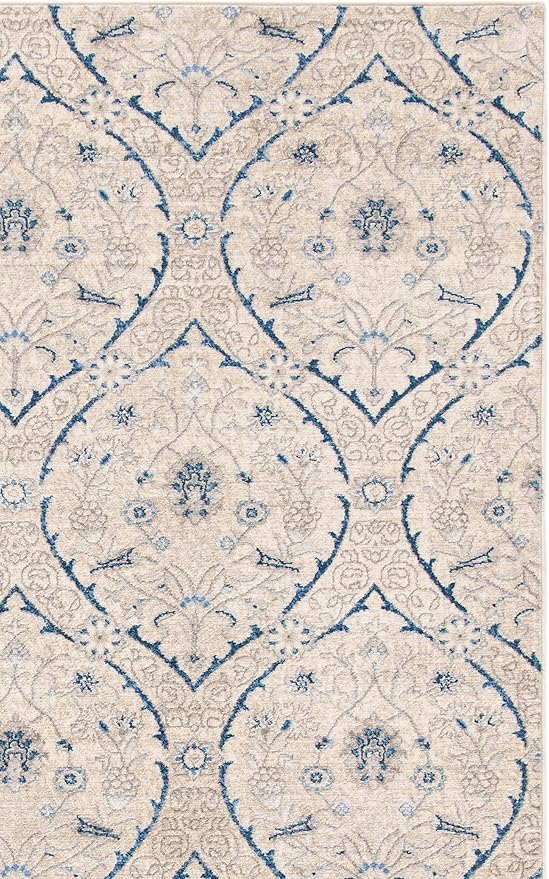 SAFAVIEH Brentwood Collection Area Rug - 9' x 12', Light Grey & Blue, Floral Damask Ogee Trellis Design, Non-Shedding & Easy Care, Ideal for High Traffic Areas in Living Room, Bedroom (BNT860G)
