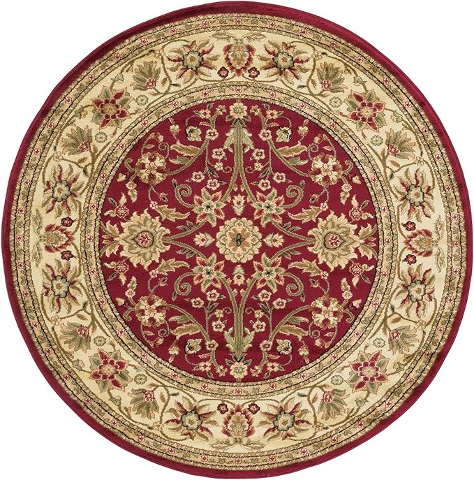 SAFAVIEH Lyndhurst Collection 6' Round Red / Ivory LNH212F Traditional Oriental Non-Shedding Dining Room Entryway Foyer Living Room Bedroom Area Rug