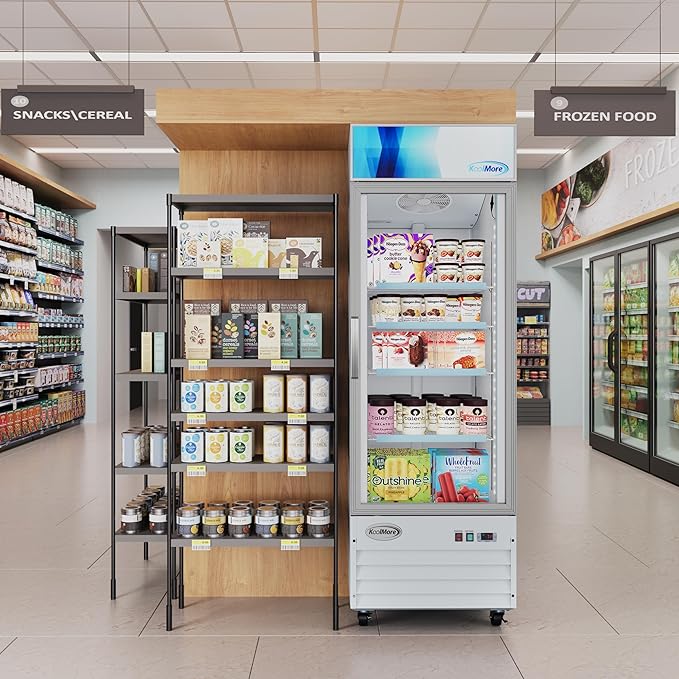KoolMore MDF-1GD-13C-WH 27 in. Commercial One Glass Door Display Upright Freezer Merchandiser in White 13 Cu. Ft