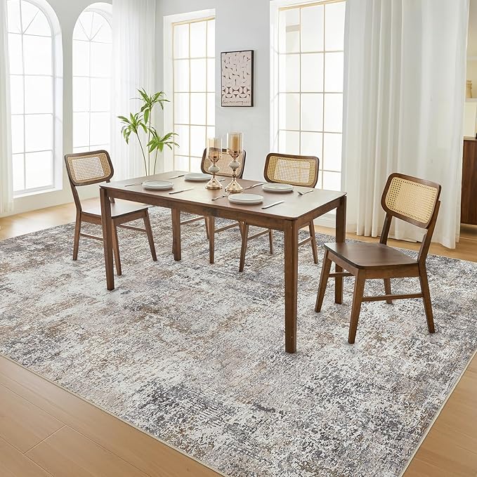 Area Rug Living Room Rugs - 5x8 Abstract Large Soft Indoor Washable Rug Neutral Modern Low Pile Carpet for Bedroom Dining Room Farmhouse Home Office - Brown/Grey/Black
