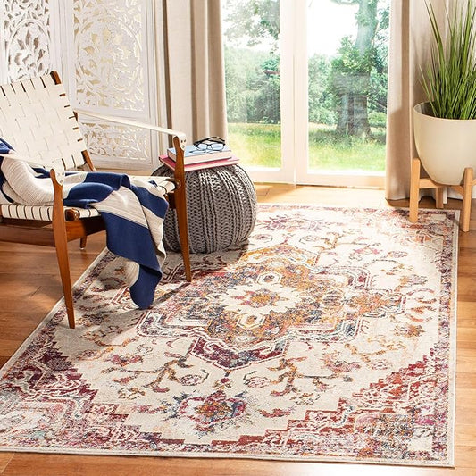 SAFAVIEH Crystal Collection Accent Rug - 3' x 5', Light Blue & Burgundy, Medallion Design, Non-Shedding & Easy Care, Ideal for High Traffic Areas in Entryway, Living Room, Bedroom (CRS501F)