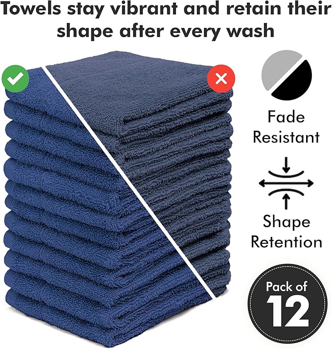 Face Towels Pack of 12 – 100% Cotton Wash Cloths (12x12 inch) – Soft, Quick Dry & Highly Absorbent Hand Towels for Bathroom, Spa, Gym, Kitchen and for Daily Use - (Royal Blue)