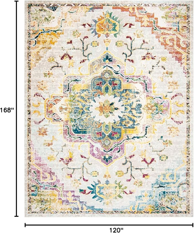 SAFAVIEH Crystal Collection Area Rug - 10' x 14', Light Blue & Grey, Medallion Distressed Design, Non-Shedding & Easy Care, Ideal for High Traffic Areas in Living Room, Bedroom (CRS501M)
