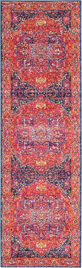 SAFAVIEH Evoke Collection 2'2" x 17' Fuchsia / Orange EVK275S Oriental Medallion Distressed Non-Shedding Living Room Bedroom Runner Rug