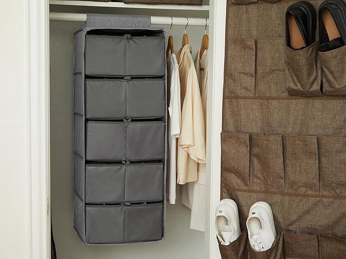 Covermates Keepsakes Hanging Closet Organizer Set - Heavy Duty Material, Sturdy Interior Shelves, Includes Trays with Dividers - Closet Storage, Grey Heather