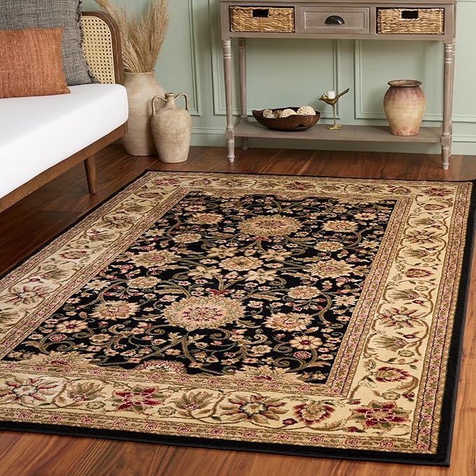 SAFAVIEH Lyndhurst Collection Accent Rug - 3'3" x 5'3", Black & Ivory, Traditional Oriental Design, Non-Shedding & Easy Care, Ideal for High Traffic Areas in Entryway, Living Room, Bedroom (LNH212A)