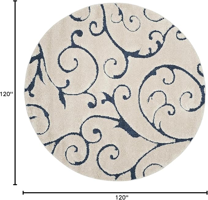 SAFAVIEH Florida Shag Collection Area Rug - 10' Round, Cream & Blue, Scroll Design, Non-Shedding & Easy to Clean, High-Low Plush Pile, Ideal for Living Room, Bedroom, Dining Space (SG455-1165)