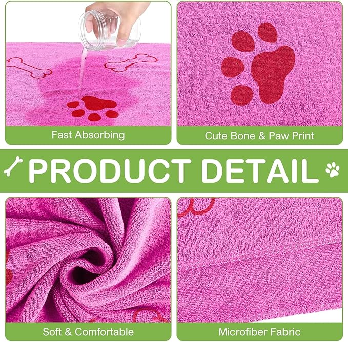 8 Pcs Dog Towels for Drying Dogs Cats Pet Towels Bulk Puppy Microfiber Quick Drying Paw Bath Bathing Supplies Absorbent for Medium Pets(Hot Pink,Green,40 x 24 Inch)