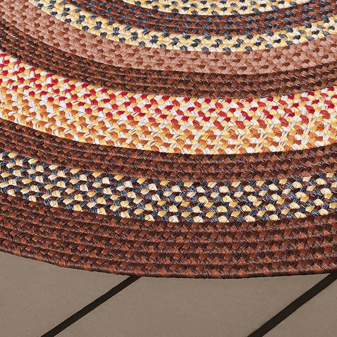 SAFAVIEH Washable Rug Outdoor Braided Collection - 8' x 10' Oval, Brown & Light Brown, Handmade & Reversible, Non-Shedding & Easy to Clean, Ideal for Patio, Backyard, Mudroom (BRD313T)