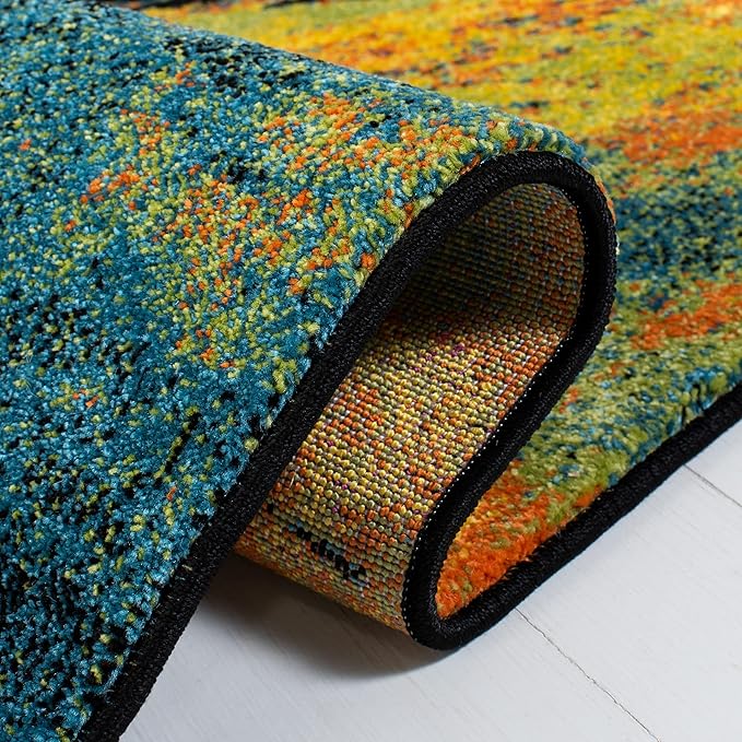 SAFAVIEH Galaxy Collection Area Rug - 6'7" x 9', Blue & Yellow, Modern Abstract Design, Non-Shedding & Easy Care, Ideal for High Traffic Areas in Living Room, Bedroom (GAL117L)