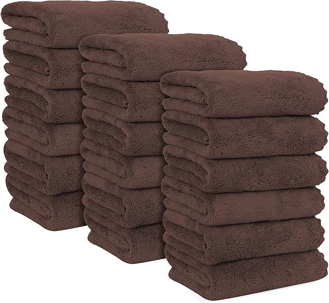 18 Pack Premium Hand Towels - Quick Drying - Microfiber Coral Velvet Highly Absorbent Towels - Multipurpose Use as Hotel, Bathroom, Shower, Spa, Hand Towel 16 x 28 inches (Wood Brown)