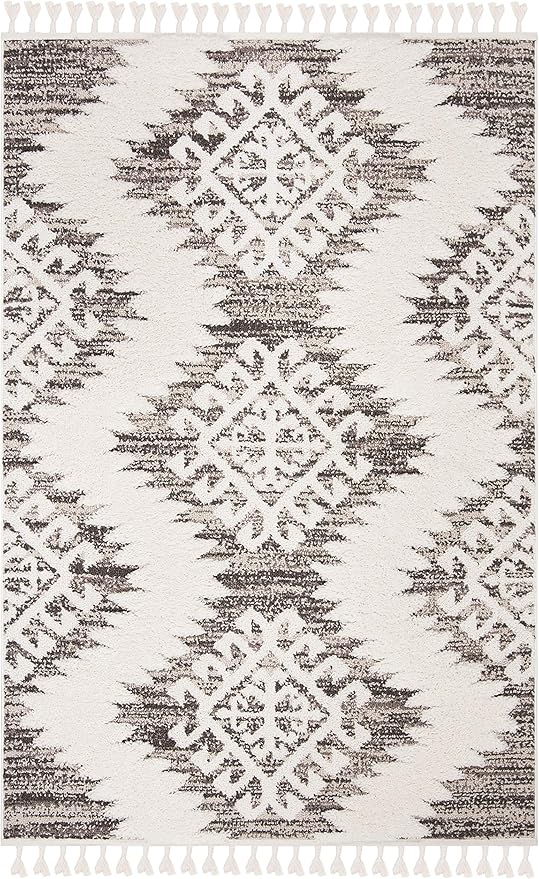 SAFAVIEH Moroccan Tassel Shag Collection Accent Rug - 2'3" x 4', Ivory & Brown, Boho, Non-Shedding & Easy Care, 2-inch Thick Ideal for High Traffic Areas in Entryway, Living Room, Bedroom (MTS652A)