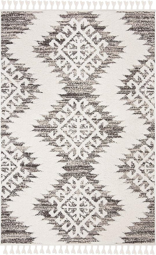 SAFAVIEH Moroccan Tassel Shag Collection Accent Rug - 2'3" x 4', Ivory & Brown, Boho, Non-Shedding & Easy Care, 2-inch Thick Ideal for High Traffic Areas in Entryway, Living Room, Bedroom (MTS652A)