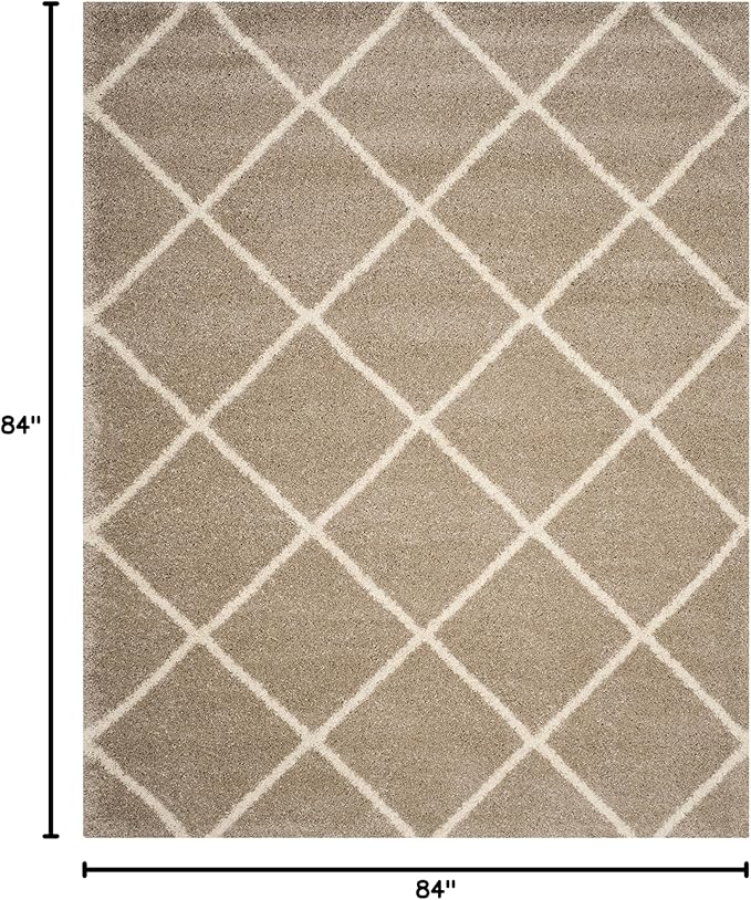 SAFAVIEH Hudson Shag Collection Area Rug - 7' Square, Beige & Ivory, Modern Trellis Design, Non-Shedding & Easy Care, 2-inch Thick Ideal for High Traffic Areas in Living Room, Bedroom (SGH281S)