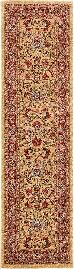 SAFAVIEH Mahal Collection Runner Rug - 2'2" x 8', Beige & Red, Traditional Oriental Design, Non-Shedding & Easy Care, Ideal for High Traffic Areas in Living Room, Bedroom (MAH693B)