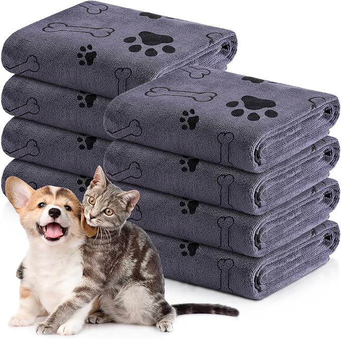 8 Pcs Dog Towels for Drying Dogs Cats Pet Towels Bulk Puppy Microfiber Quick Drying Paw Bath Bathing Supplies Absorbent for Medium Pets(Gray,18 x 28 Inch)