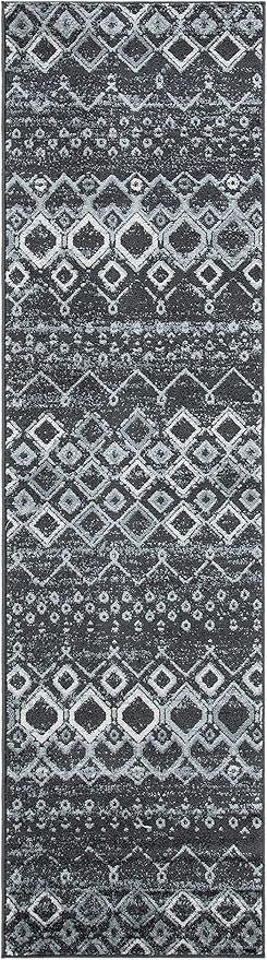 SAFAVIEH Amsterdam Collection Runner Rug - 2'3" x 6', Dark Grey & Light Grey, Moroccan Boho Design, Non-Shedding & Easy Care, Ideal for High Traffic Areas in Living Room, Bedroom (AMS108J)