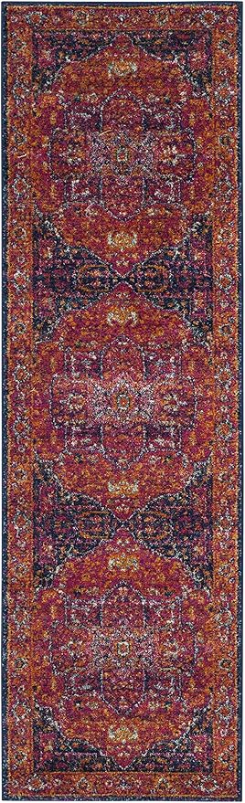 SAFAVIEH Evoke Collection Runner Rug - 2'2" x 11', Fuchsia & Orange, Oriental Medallion Distressed Design, Non-Shedding & Easy Care, Ideal for High Traffic Areas in Living Room, Bedroom (EVK275S)
